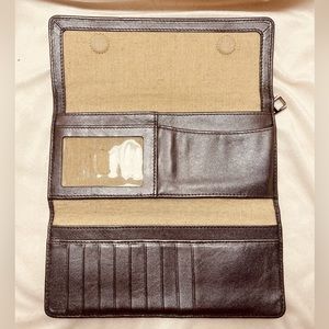 HOBO brand pewter/silver trifold leather wallet.